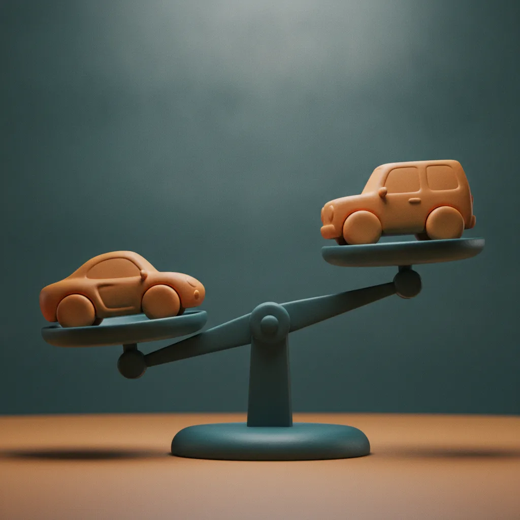 Balance scale comparing lease and buy paths
